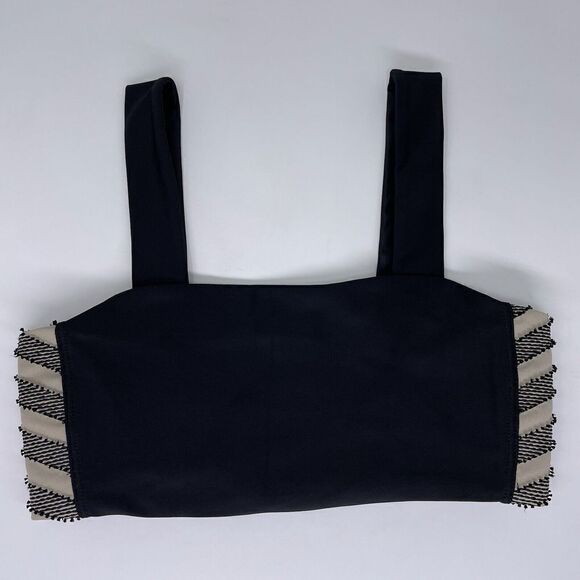 KORAL Black Tan Stripe Detail Athletic Cropped Top / Bra NWOT Womens XS - Picture 1 of 6